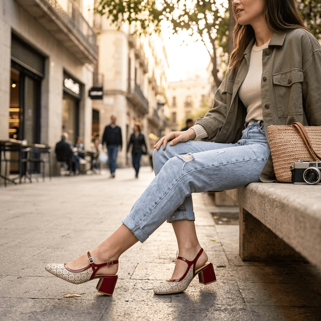 Slingback in naplak laserato rosso e nude - TreemmeCreazioni