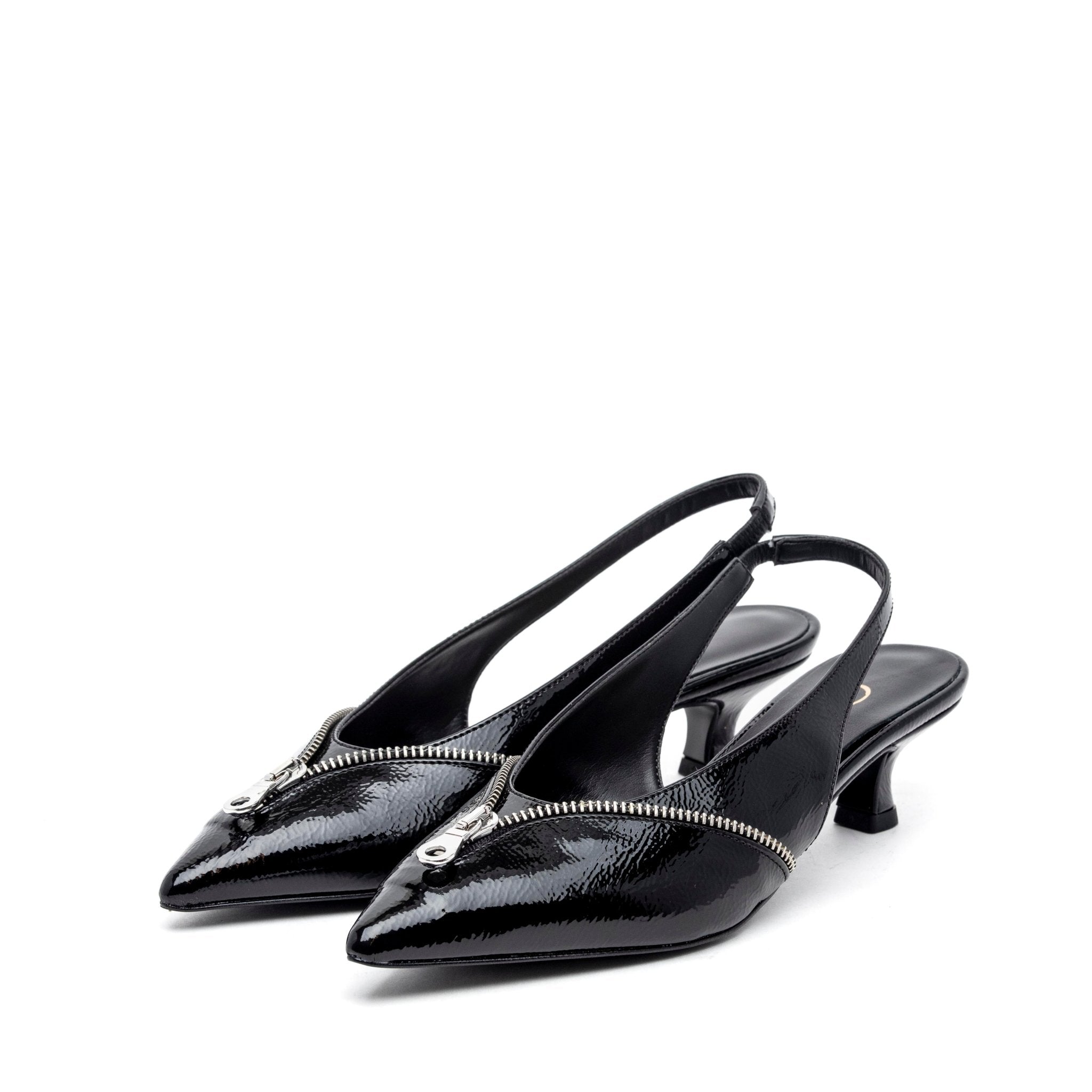 Slingback in naplak nero con cerniera. - TreemmeCreazioni
