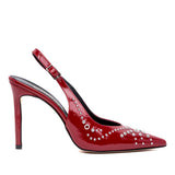 Slingback  in naplak rosso india con borchie.