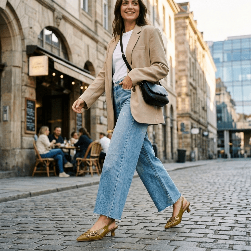 Slingback in naplak senape con fibbie. - TreemmeCreazioni