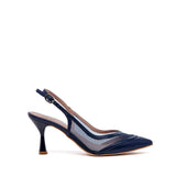 Slingback in nappa blu e tessuto mesh.