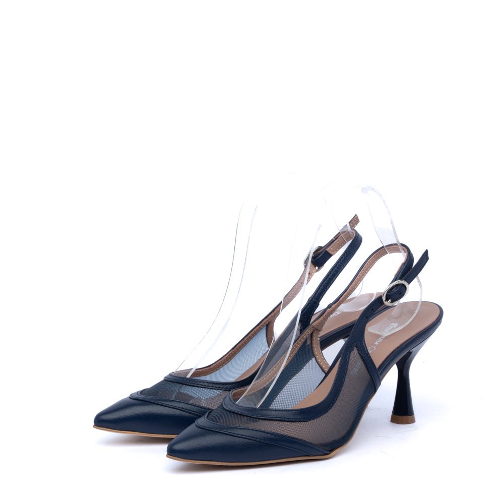 Slingback in nappa blu e tessuto mesh - TreemmeCreazioni