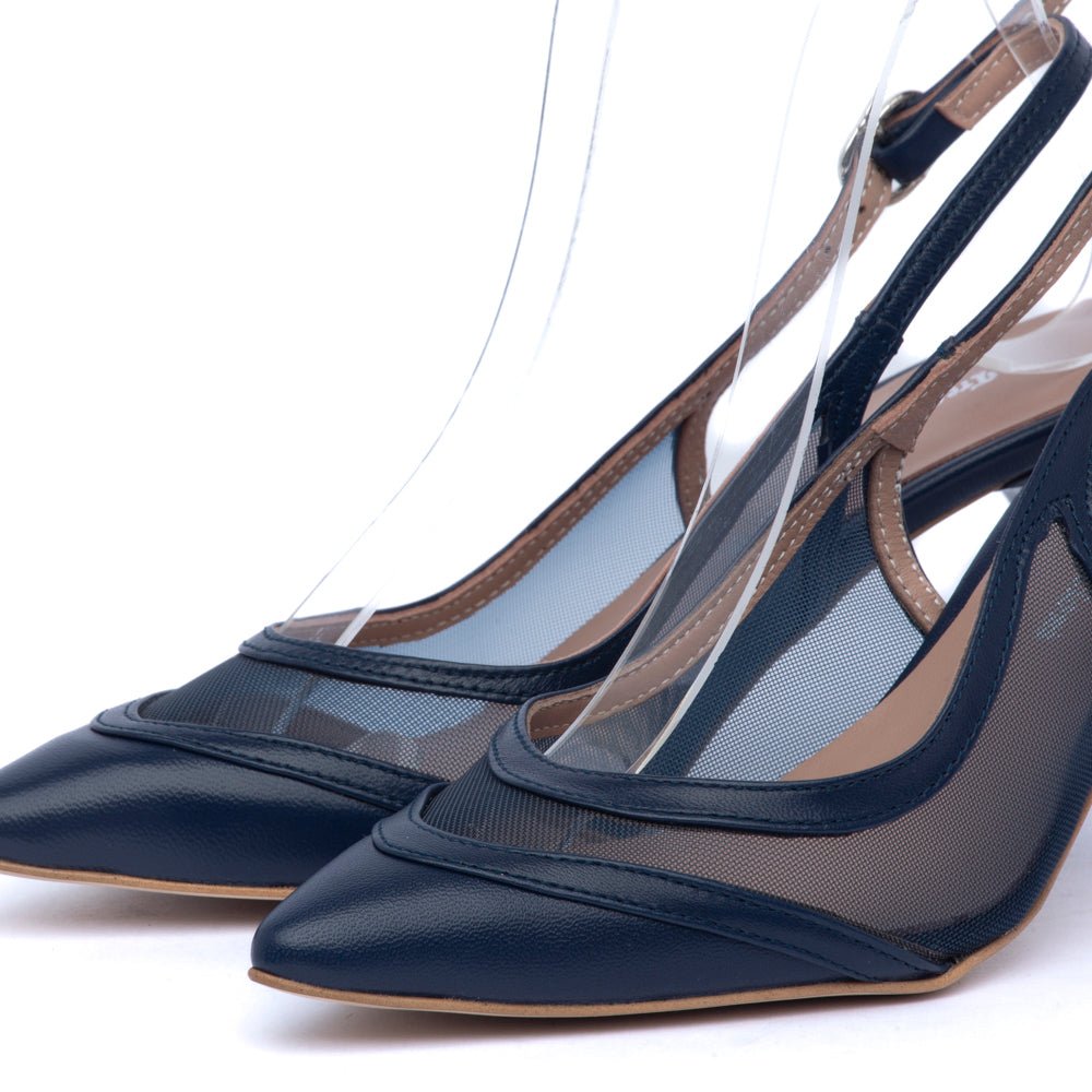 Slingback in nappa blu e tessuto mesh - TreemmeCreazioni