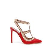 Slingback in nappa rossa e borchie.