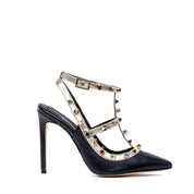 Slingback in pelle nera con borchie e cristalli. - TreemmeCreazioni