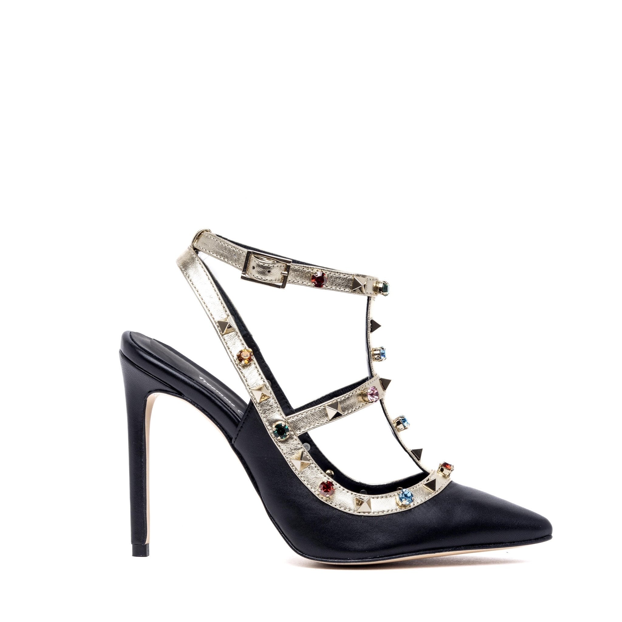 Slingback in pelle nera con borchie e cristalli. - TreemmeCreazioni