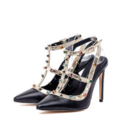 Slingback in pelle nera con borchie e cristalli. - TreemmeCreazioni