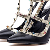 Slingback in pelle nera con borchie e cristalli. - TreemmeCreazioni