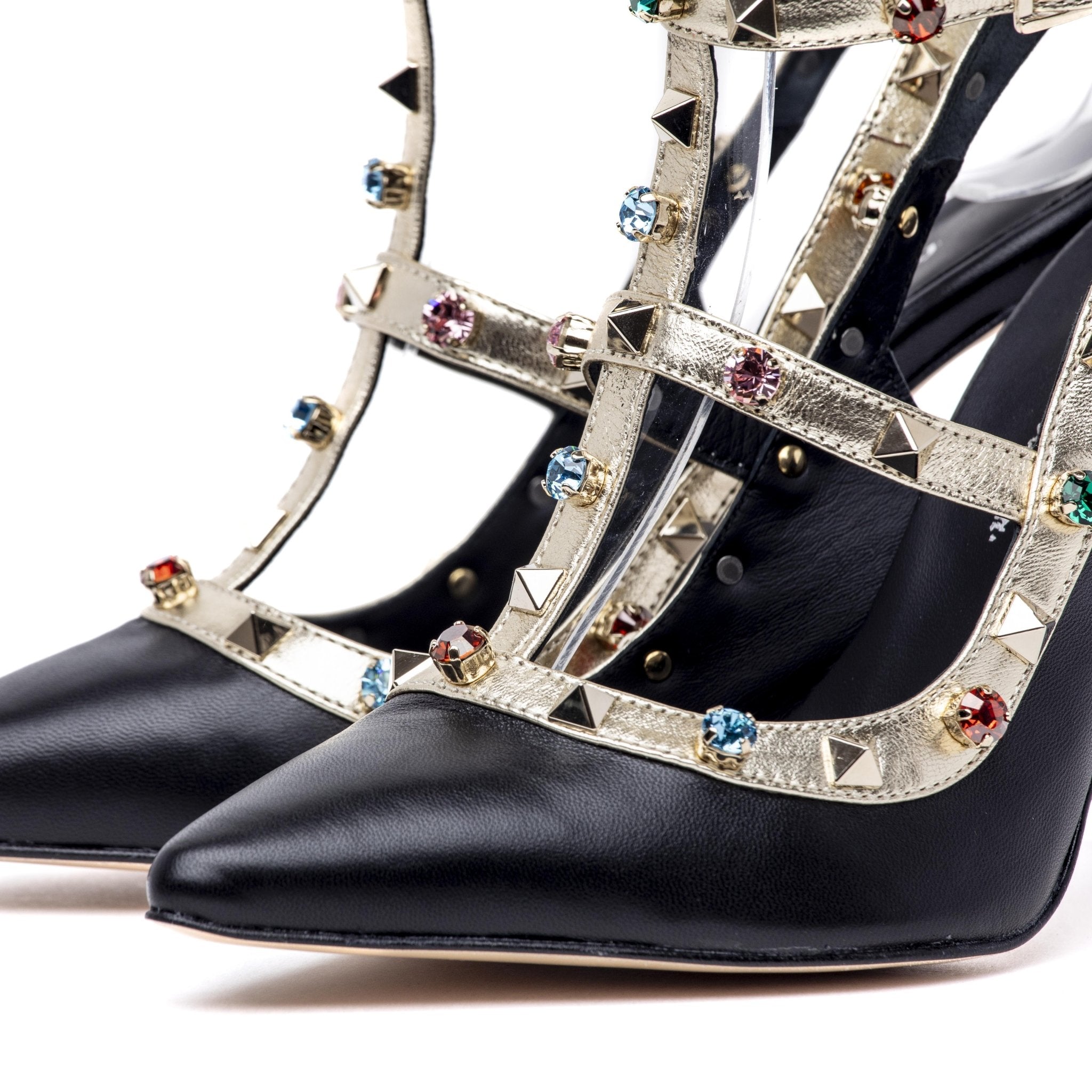 Slingback in pelle nera con borchie e cristalli. - TreemmeCreazioni