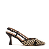 Slingback in pelle nero e raffia etiope.