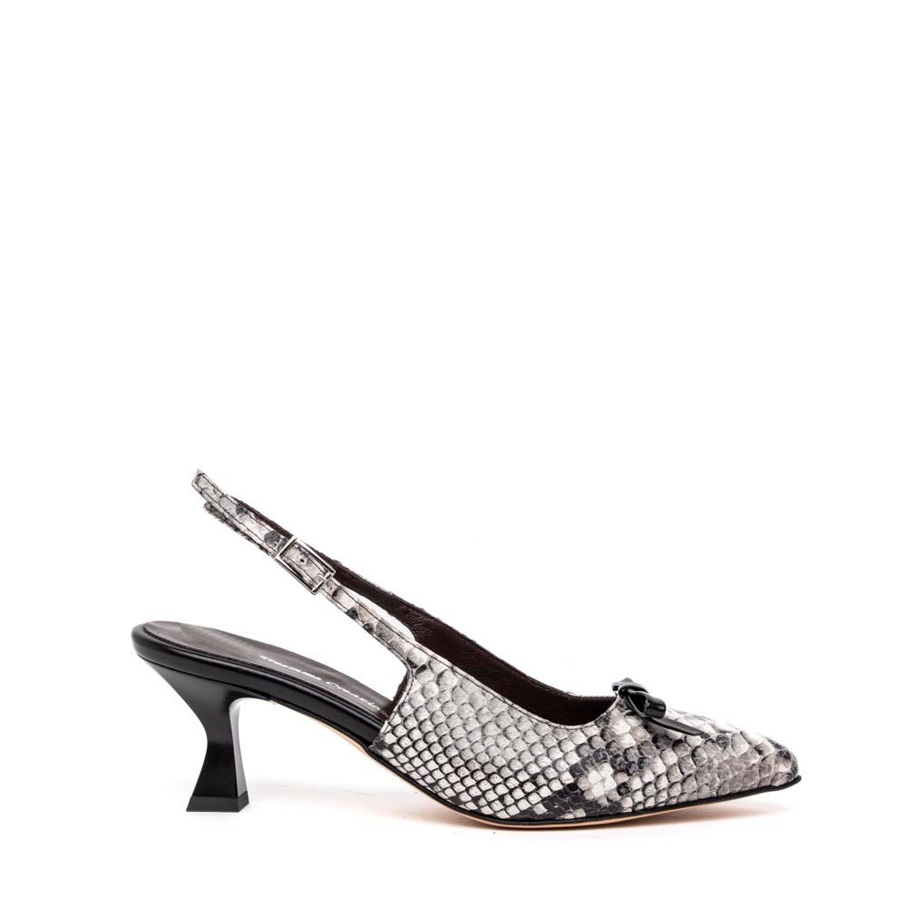 Slingback in pelle stampa pitone roccia - nero - TreemmeCreazioni