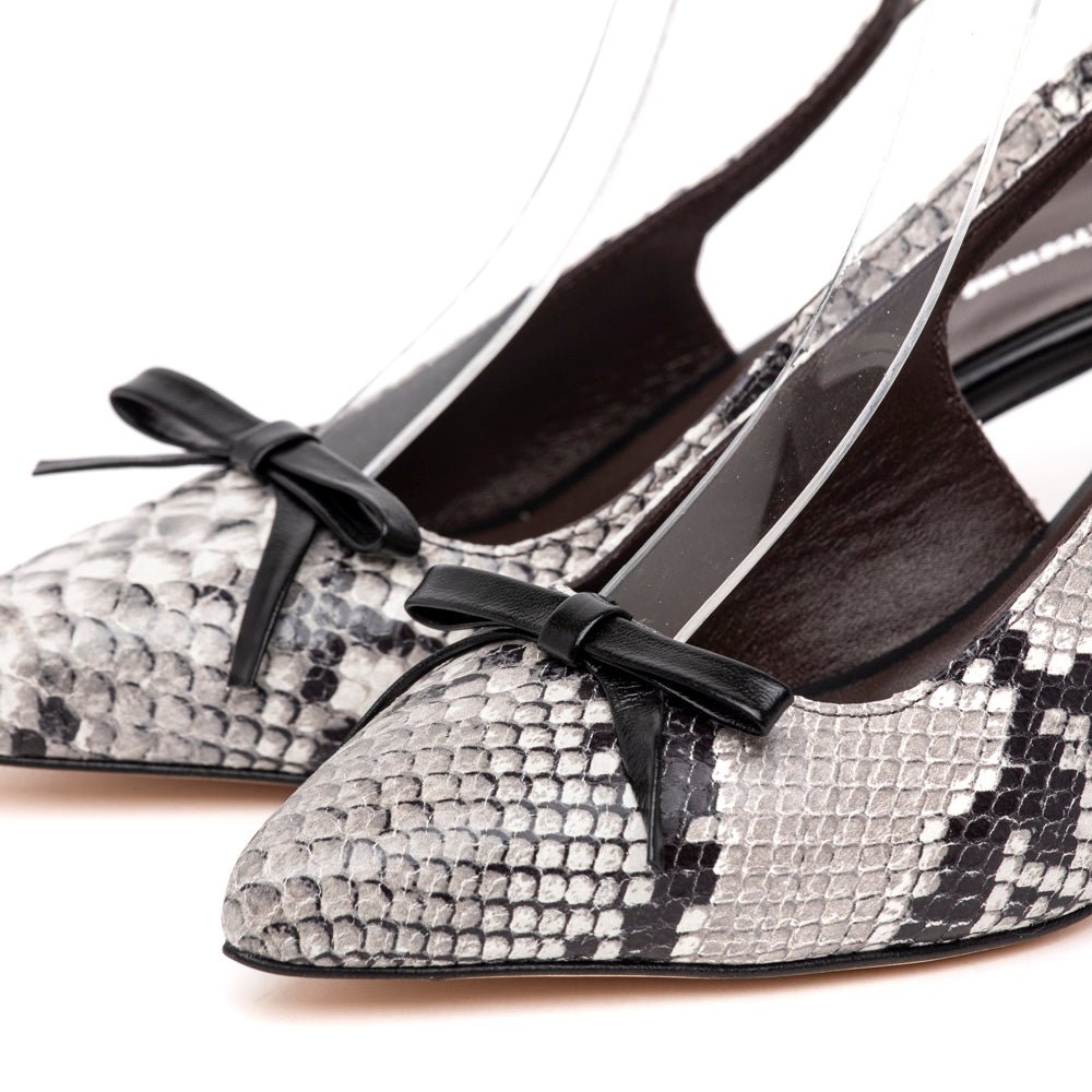 Slingback in pelle stampa pitone roccia - nero - TreemmeCreazioni