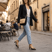 Slingback in rafia cerata nera con rosa - TreemmeCreazioni