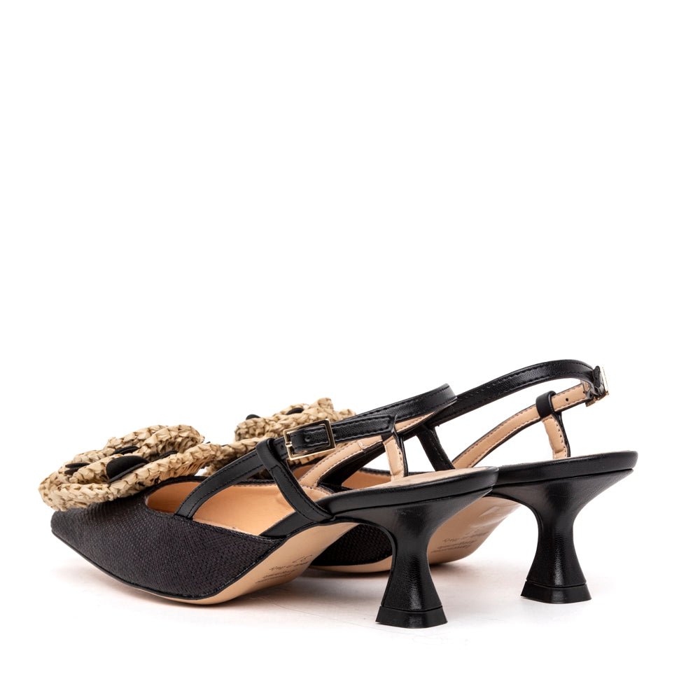 Slingback in rafia cerata nera con rosa - TreemmeCreazioni