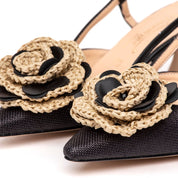 Slingback in rafia cerata nera con rosa - TreemmeCreazioni