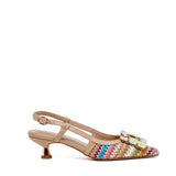 Slingback in rafia multicolor con gioiello.