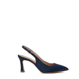 Slingback in raso blu con forma a punta