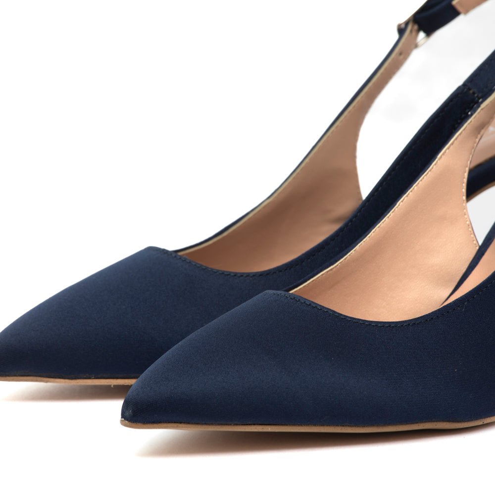 Slingback in raso blu con forma a punta - TreemmeCreazioni