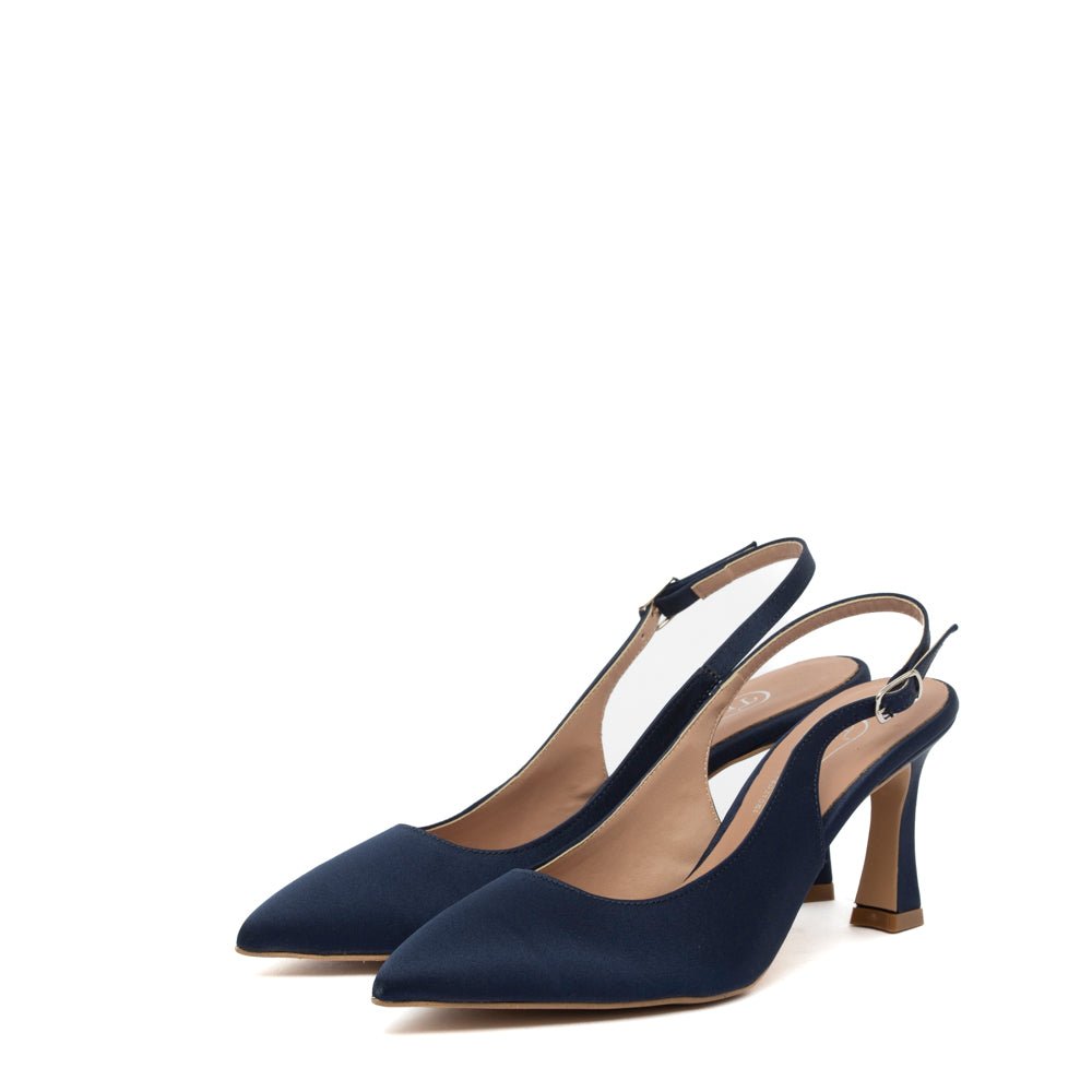 Slingback in raso blu con forma a punta - TreemmeCreazioni