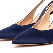 Slingback in raso blu navy. - TreemmeCreazioni