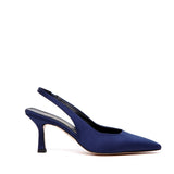 Slingback in raso blu notte.