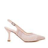 Slingback in tessuto brillantinato e pelle.