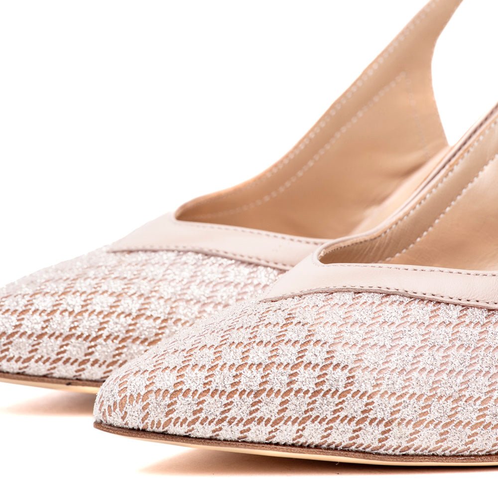 Slingback in tessuto brillantinato cipria a rombi - TreemmeCreazioni