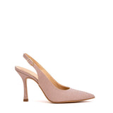 Slingback in tessuto brillantinato nude.