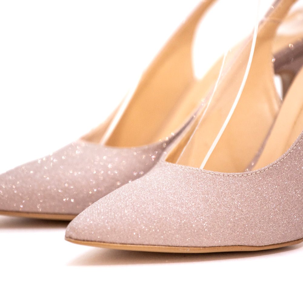 Slingback in tessuto brillantinato nude. - TreemmeCreazioni