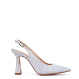 Slingback in tessuto elegance argento.