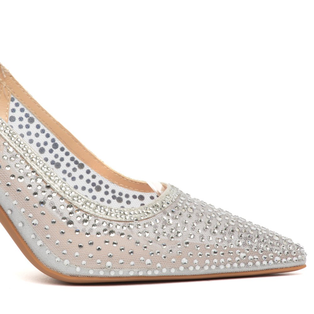 Slingback in tessuto mesh argentato con cristalli - TreemmeCreazioni