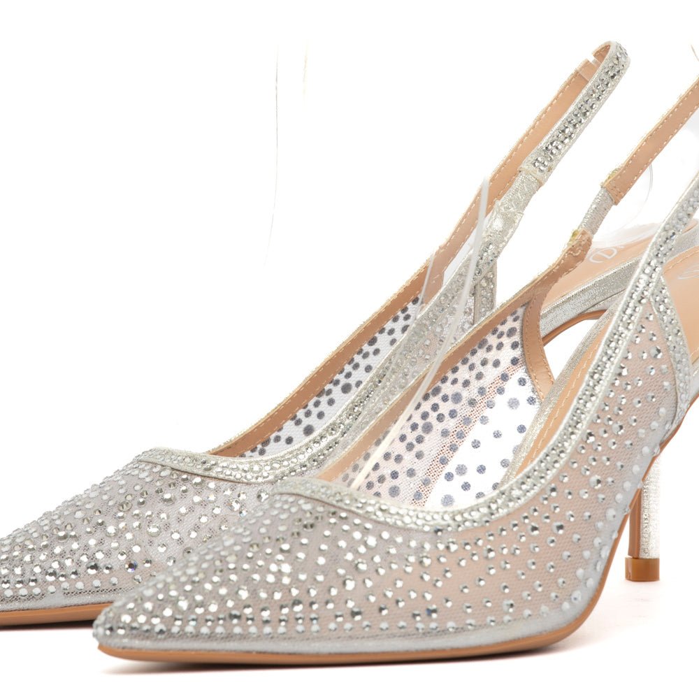 Slingback in tessuto mesh argentato con cristalli - TreemmeCreazioni
