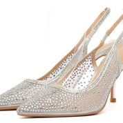 Slingback in tessuto mesh argentato con cristalli - TreemmeCreazioni