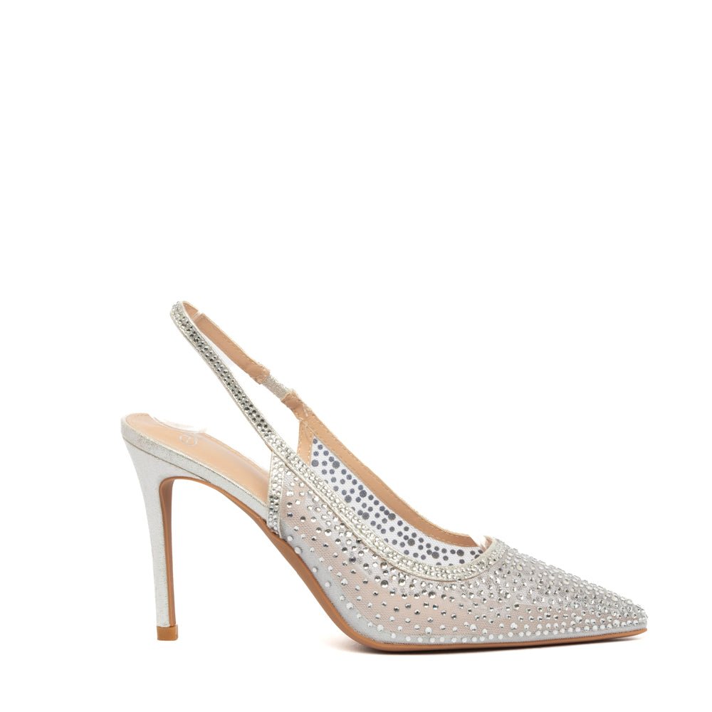 Slingback in tessuto mesh argentato con cristalli - TreemmeCreazioni