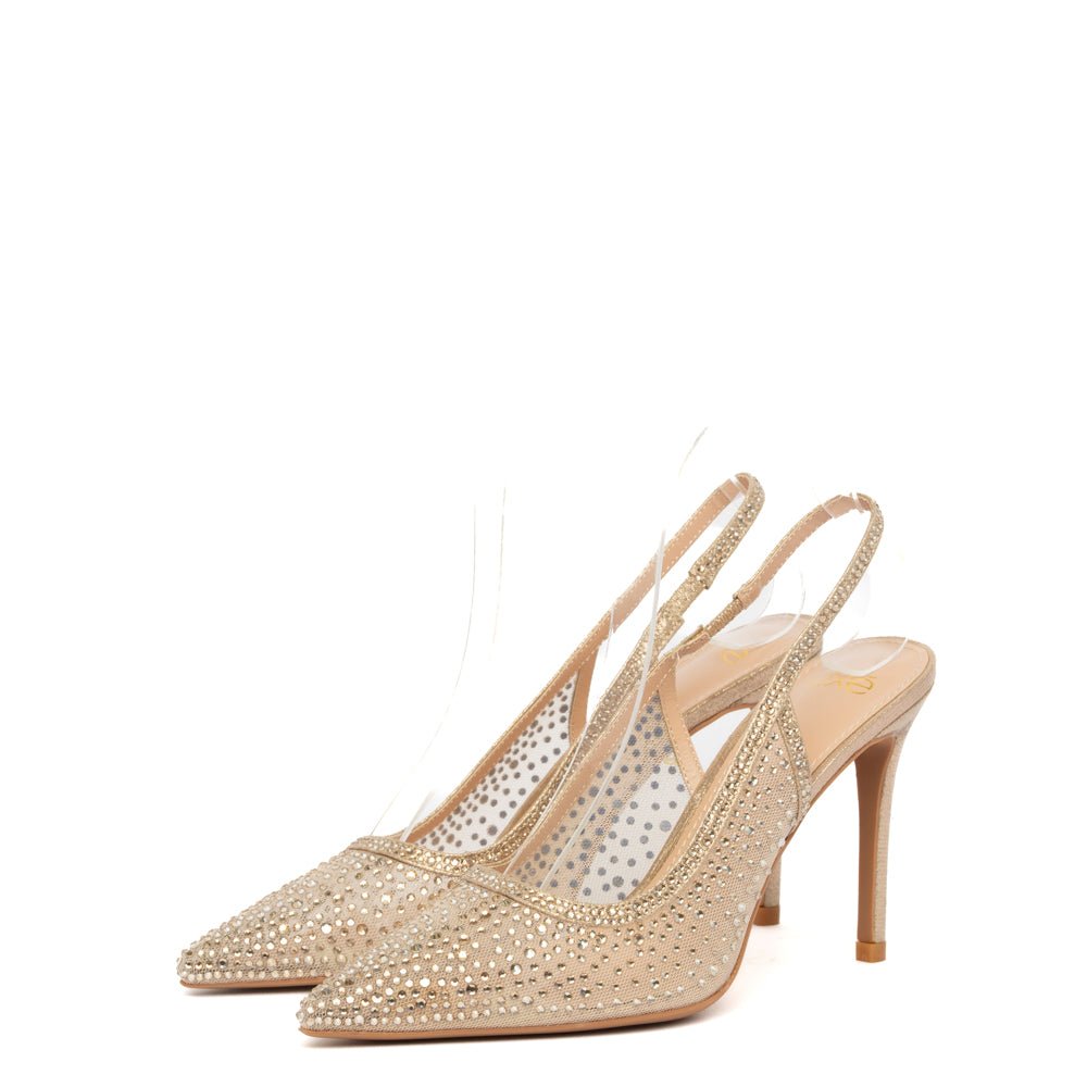 Slingback in tessuto mesh dorato con cristalli - TreemmeCreazioni