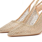 Slingback in tessuto mesh dorato con cristalli - TreemmeCreazioni