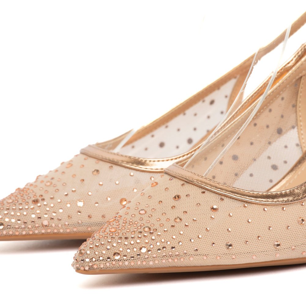 Slingback in tessuto mesh rosa cipria con cristalli - TreemmeCreazioni