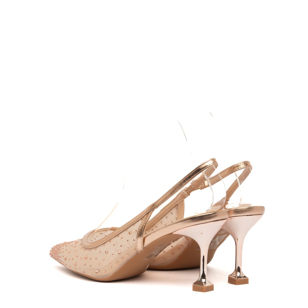 Slingback in tessuto mesh rosa cipria con cristalli - TreemmeCreazioni