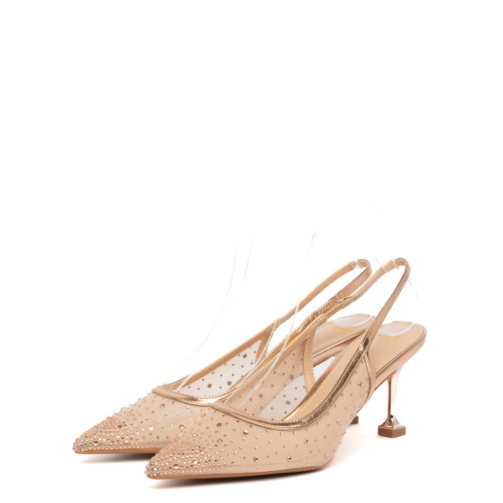 Slingback in tessuto mesh rosa cipria con cristalli - TreemmeCreazioni