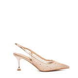 Slingback in tessuto mesh rosa cipria con cristalli