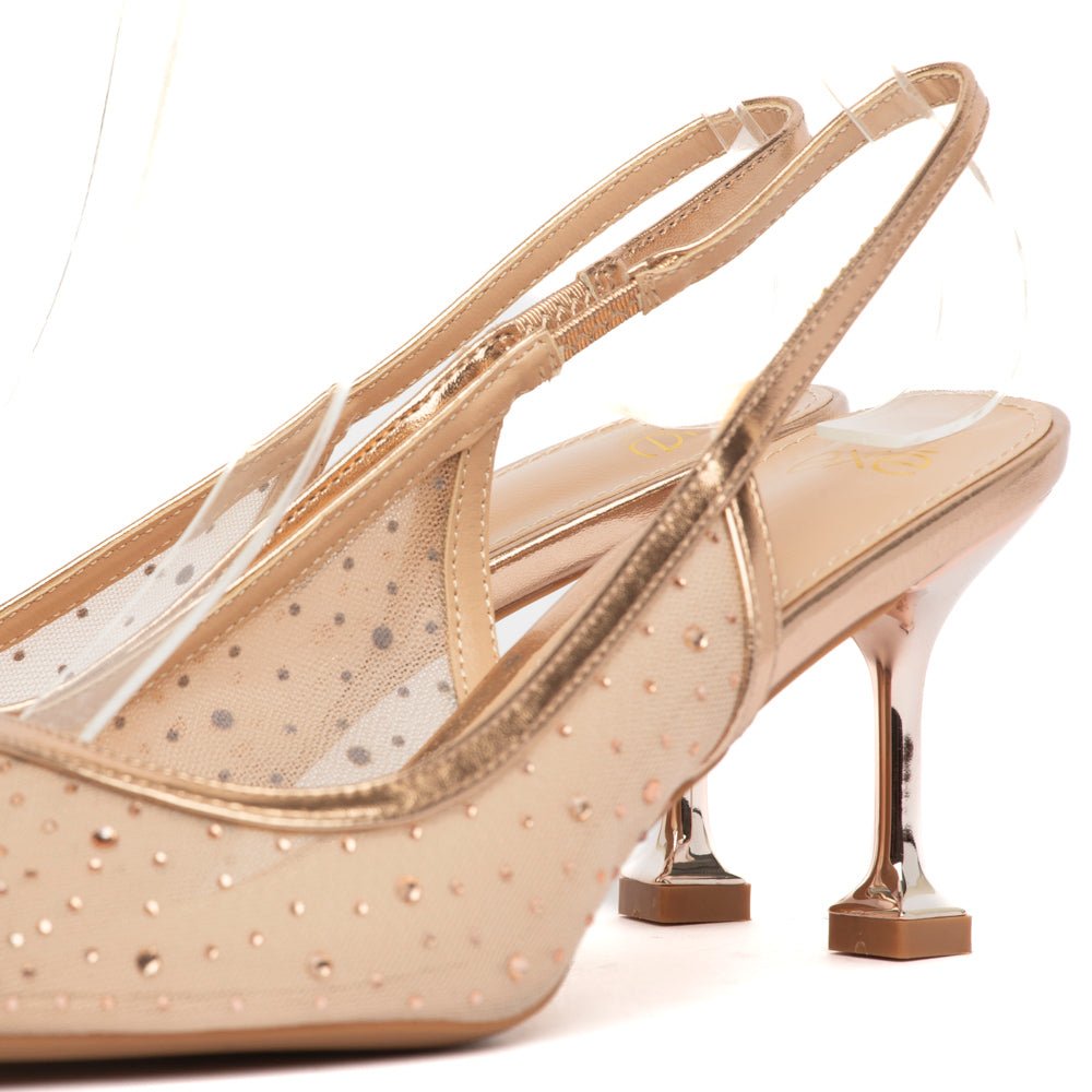 Slingback in tessuto mesh rosa cipria con cristalli - TreemmeCreazioni