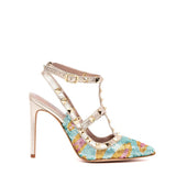 Slingback in tessuto paillettes e borchie.