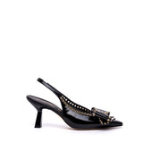 Slingback in vernice nera con maxi fiocco.