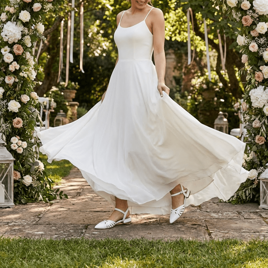 Slingback Sposa bassa in liz bianco. - TreemmeCreazioni