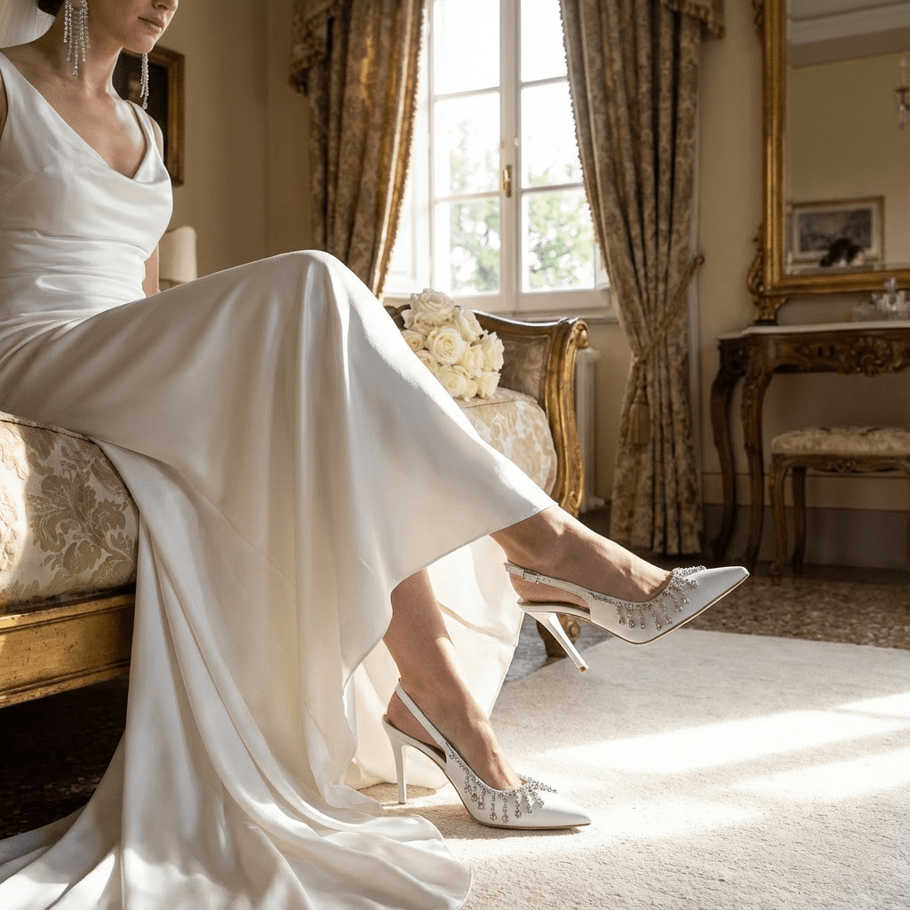 Slingback Sposa con catena di cristalli. - TreemmeCreazioni