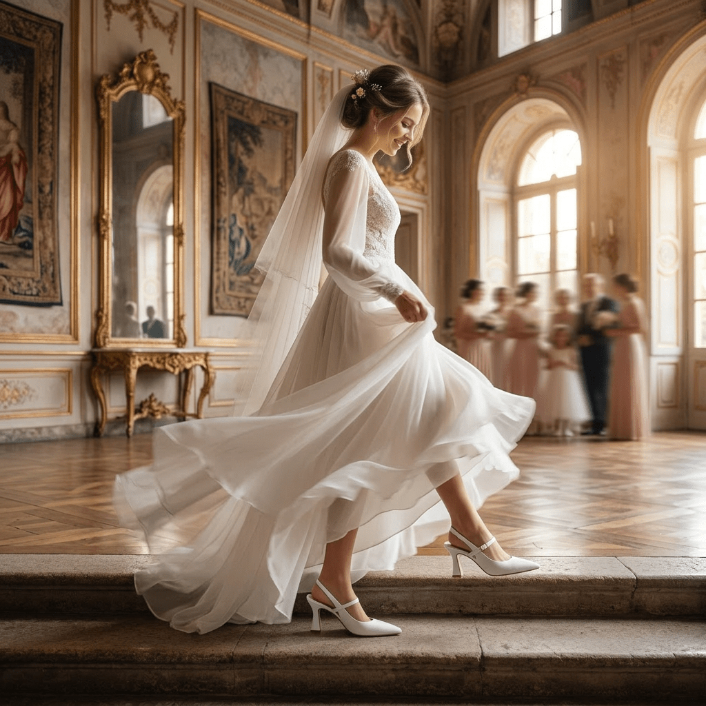 Slingback Sposa in liz bianco con cinturino. - TreemmeCreazioni