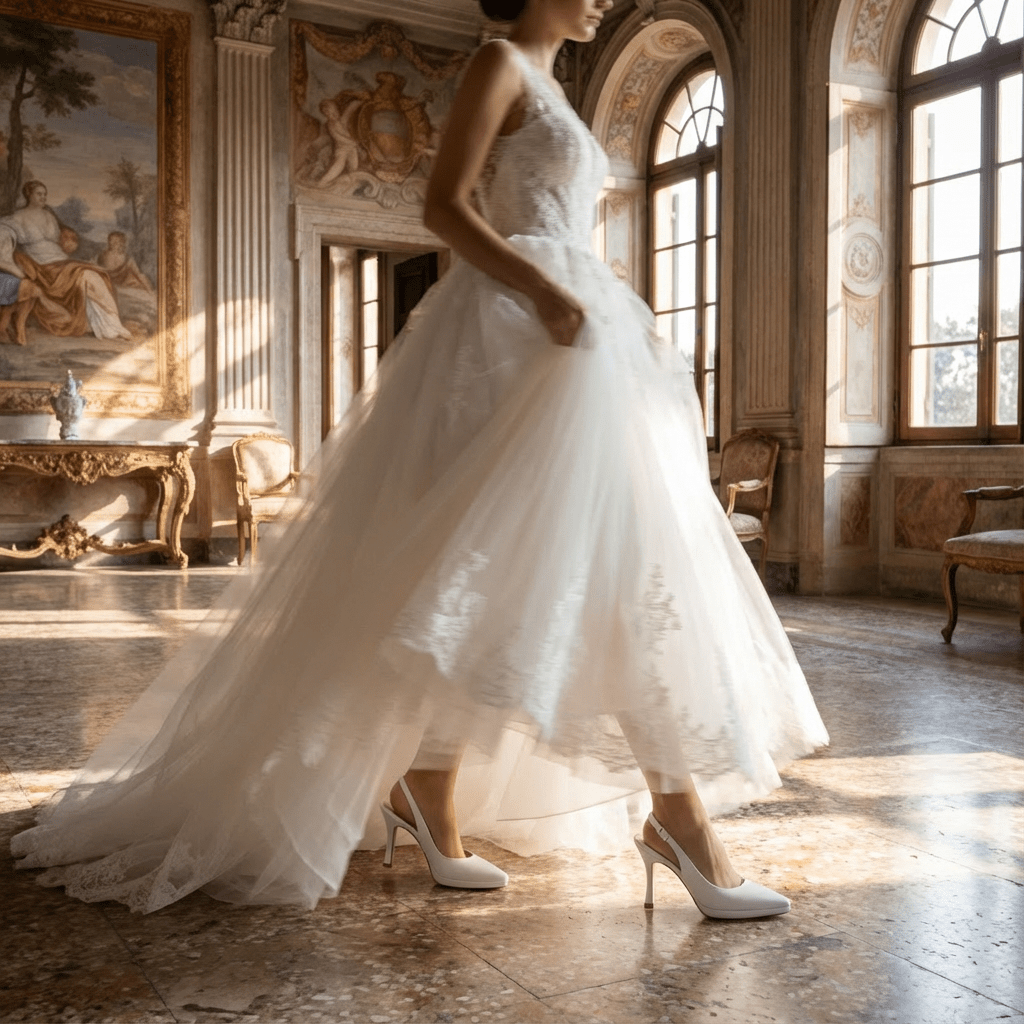 Slingback Sposa in liz bianco con plateau. - TreemmeCreazioni