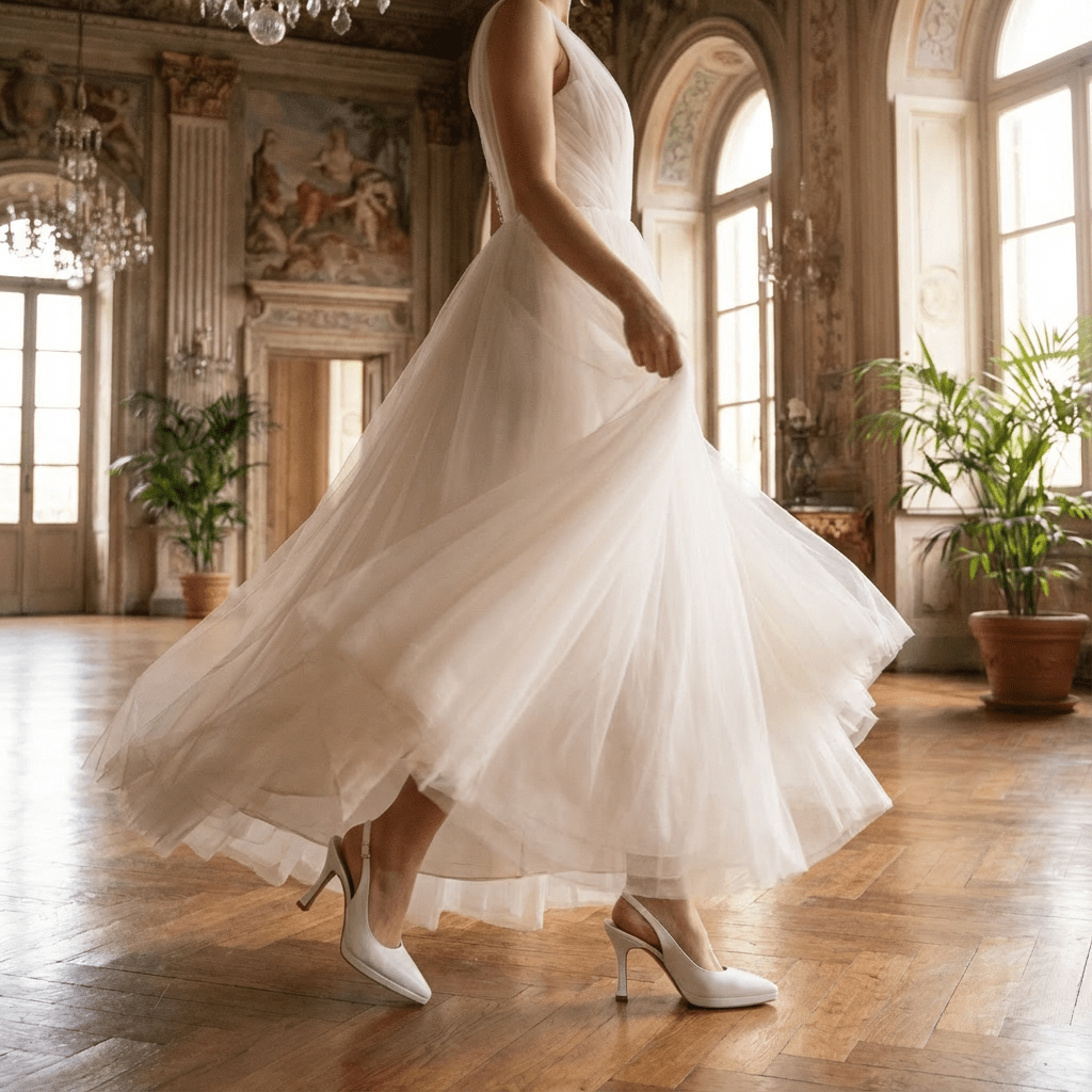 Slingback Sposa in liz bianco con plateau. - TreemmeCreazioni