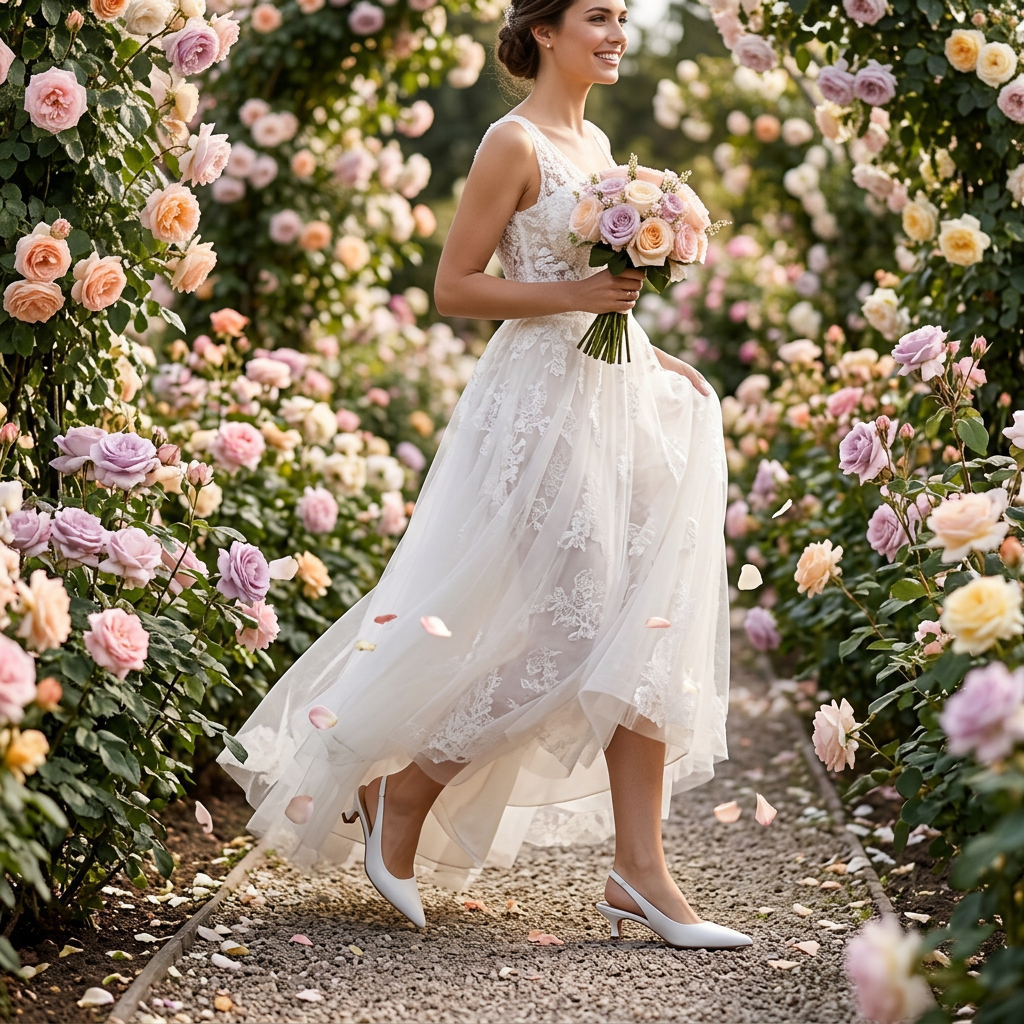 Slingback Sposa in liz bianco con tacco basso. - TreemmeCreazioni