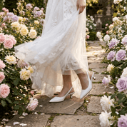 Slingback Sposa in liz bianco con tacco basso. - TreemmeCreazioni